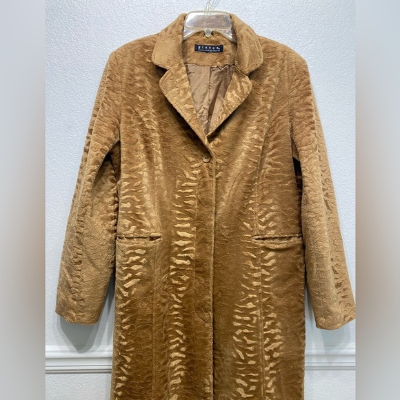 Giacca Vintage Trench Coat, Textured Faux Fur, Camel Color, Lined ButtonUp Sz L - Picture 3 of 8
